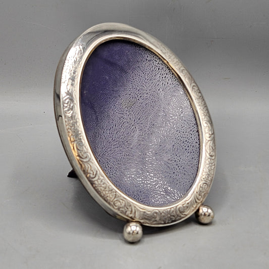 Vintage Sterling Silver Etched Oval Picture Frame with Ball Feet