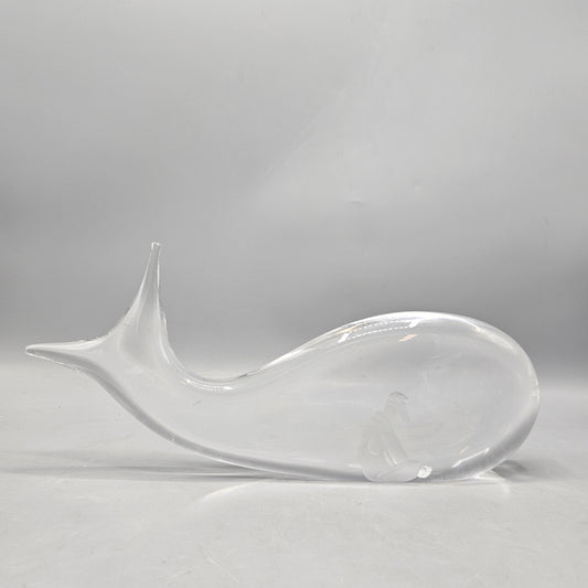 Vicki Lindstrand for Kosta Boda Crystal Jonah and the Whale Figural Paperweight