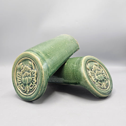 Two Chinese Green Glazed Roof Eave Tile (Wadang)