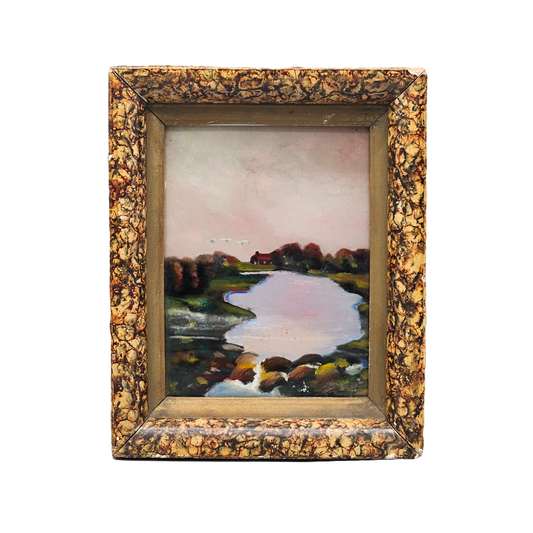 Small Folk Art Landscape Painting Oil on Board