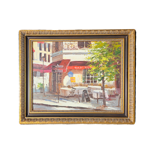 Signed French Painting of an Outdoor Bistro