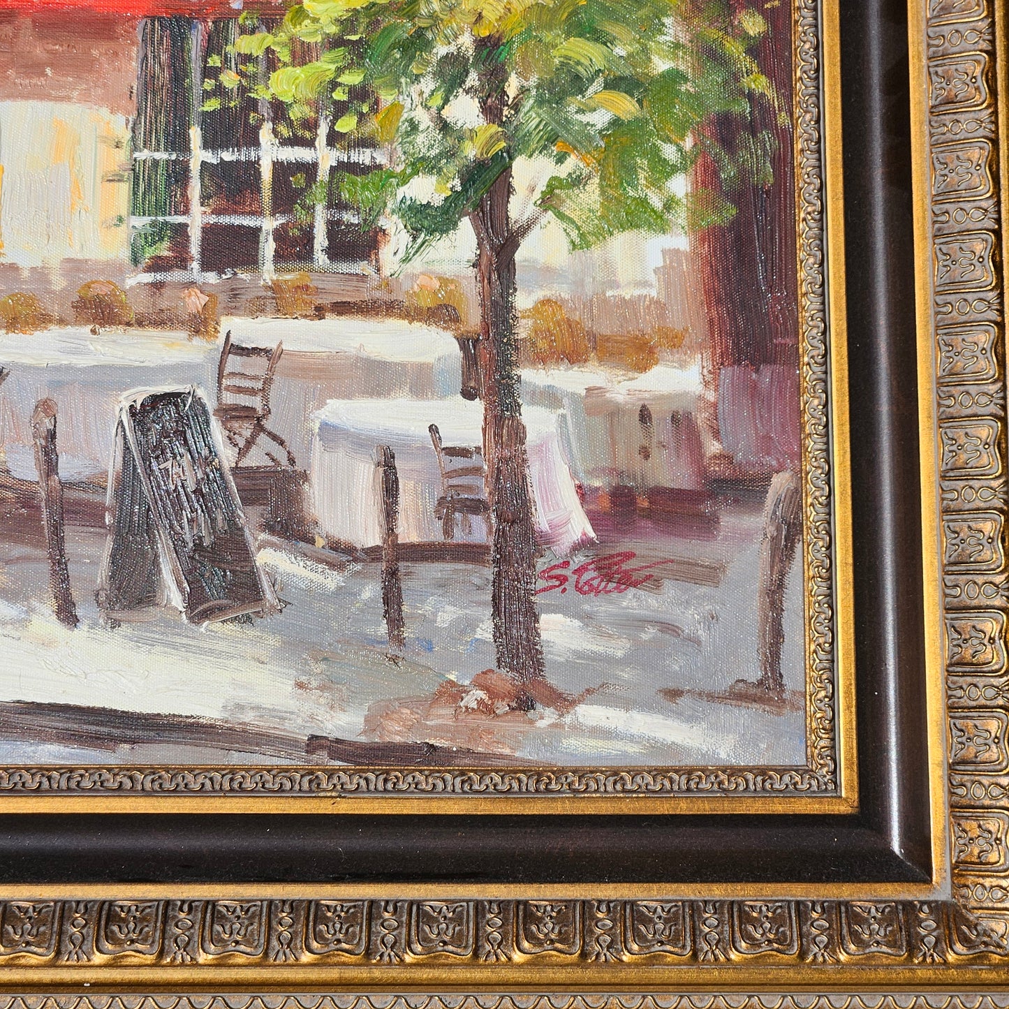 Signed French Painting of an Outdoor Bistro