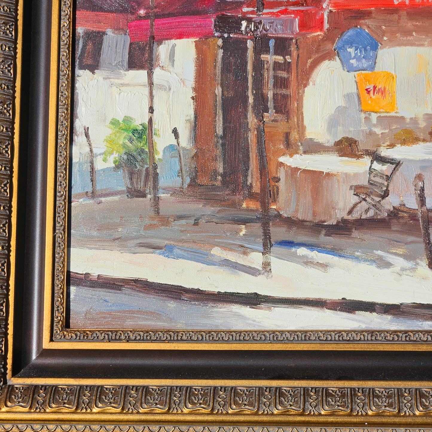 Signed French Painting of an Outdoor Bistro