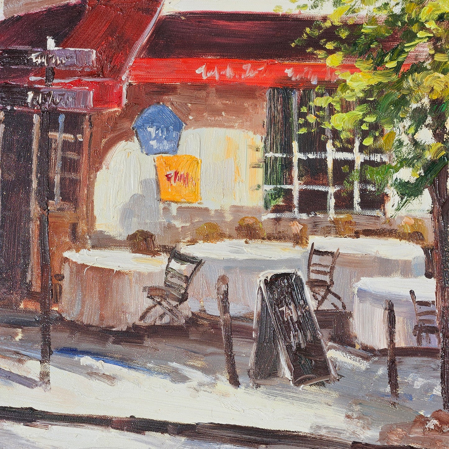 Signed French Painting of an Outdoor Bistro