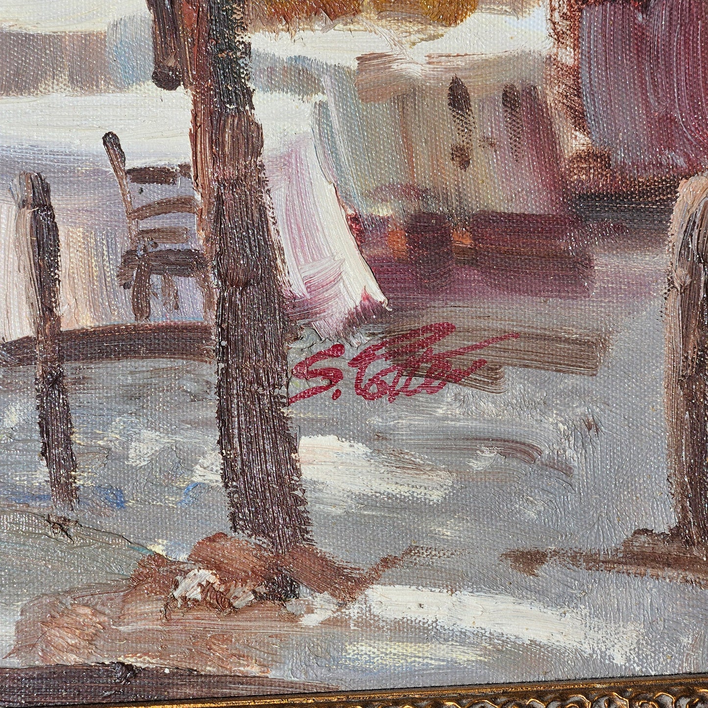 Signed French Painting of an Outdoor Bistro