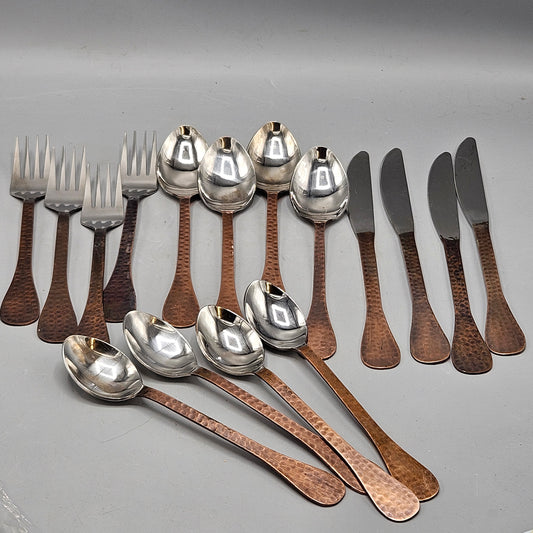 Hammered Copper & Stainless Steel Flatware - Service for Four