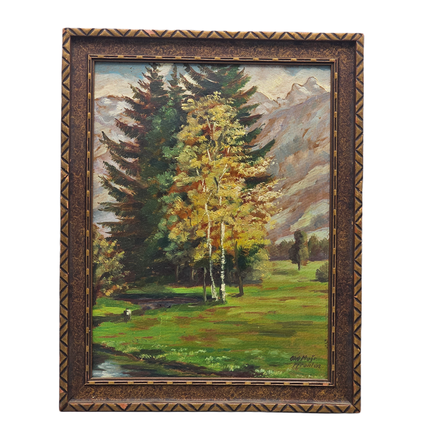 Vintage Original Landscape Painting with Trees