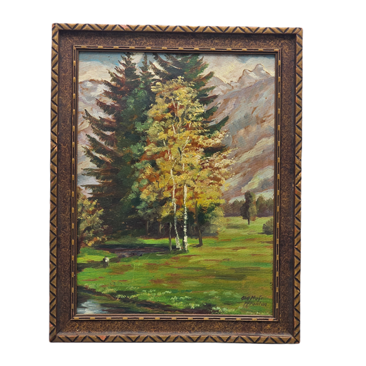 Vintage Original Landscape Painting with Trees