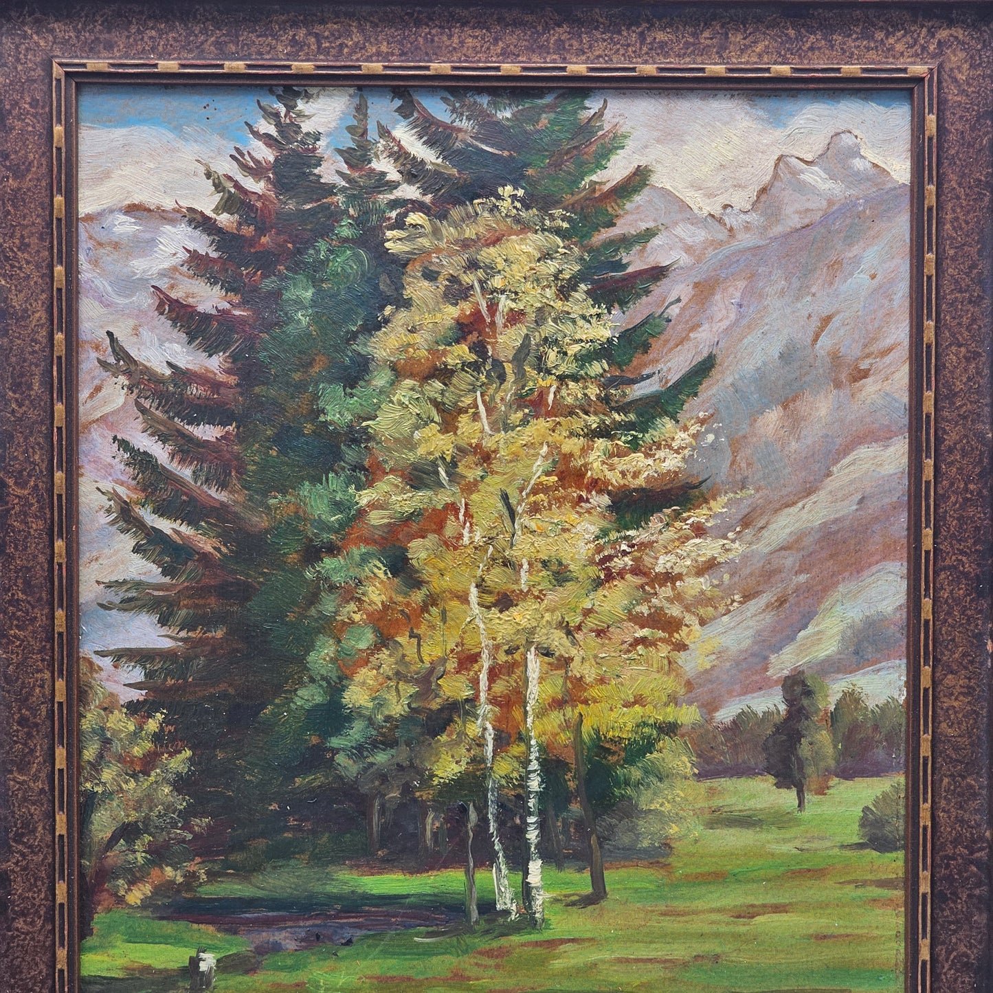 Vintage Original Landscape Painting with Trees