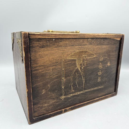 Mahjong Set in Wooden Case with Handle - Bone and Bamboo Tiles