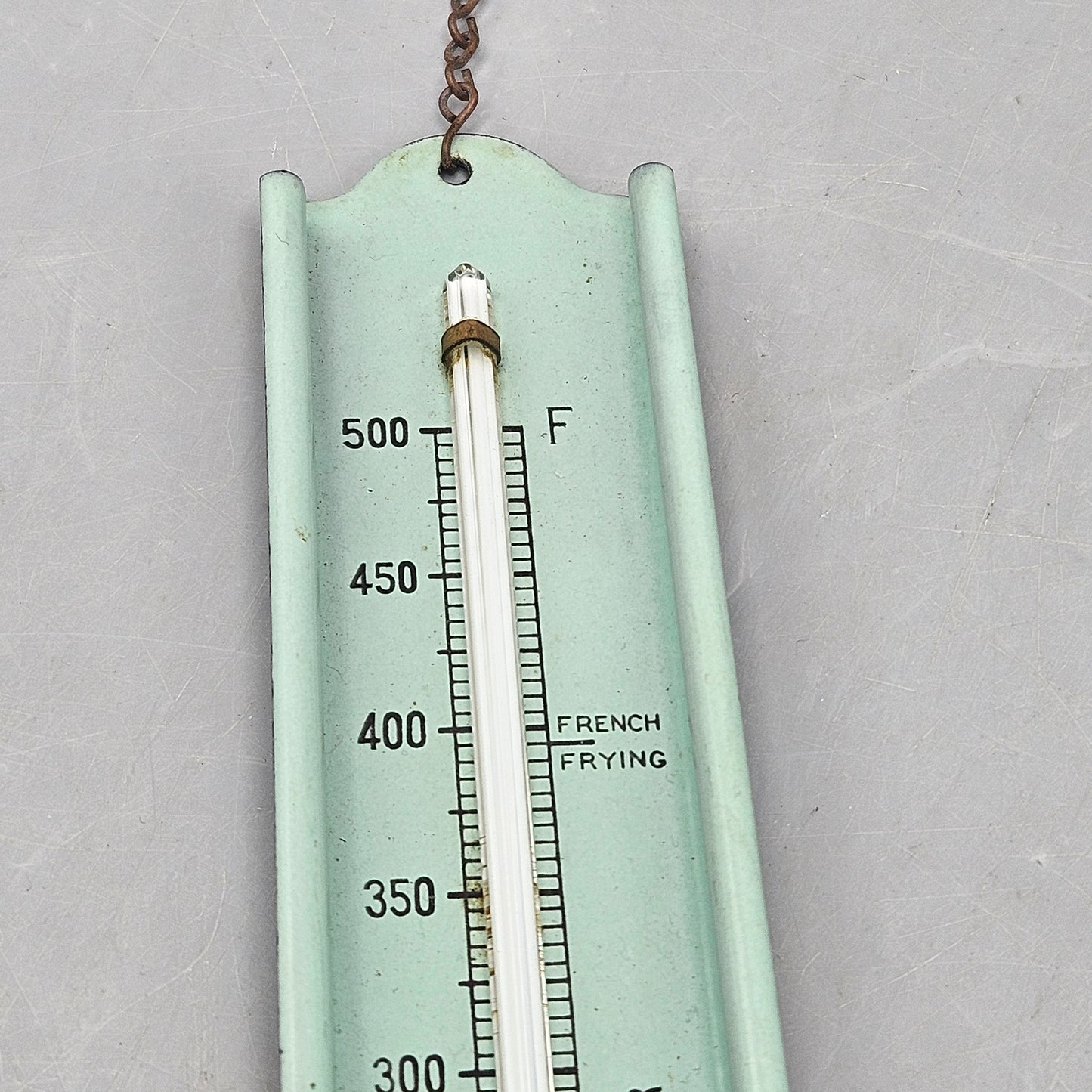 Vintage Jade Green Enamel Kitchen Frying Thermometer