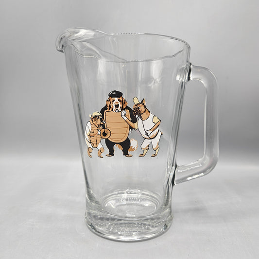 Vintage Glass Pitcher with Dog Baseball Motif