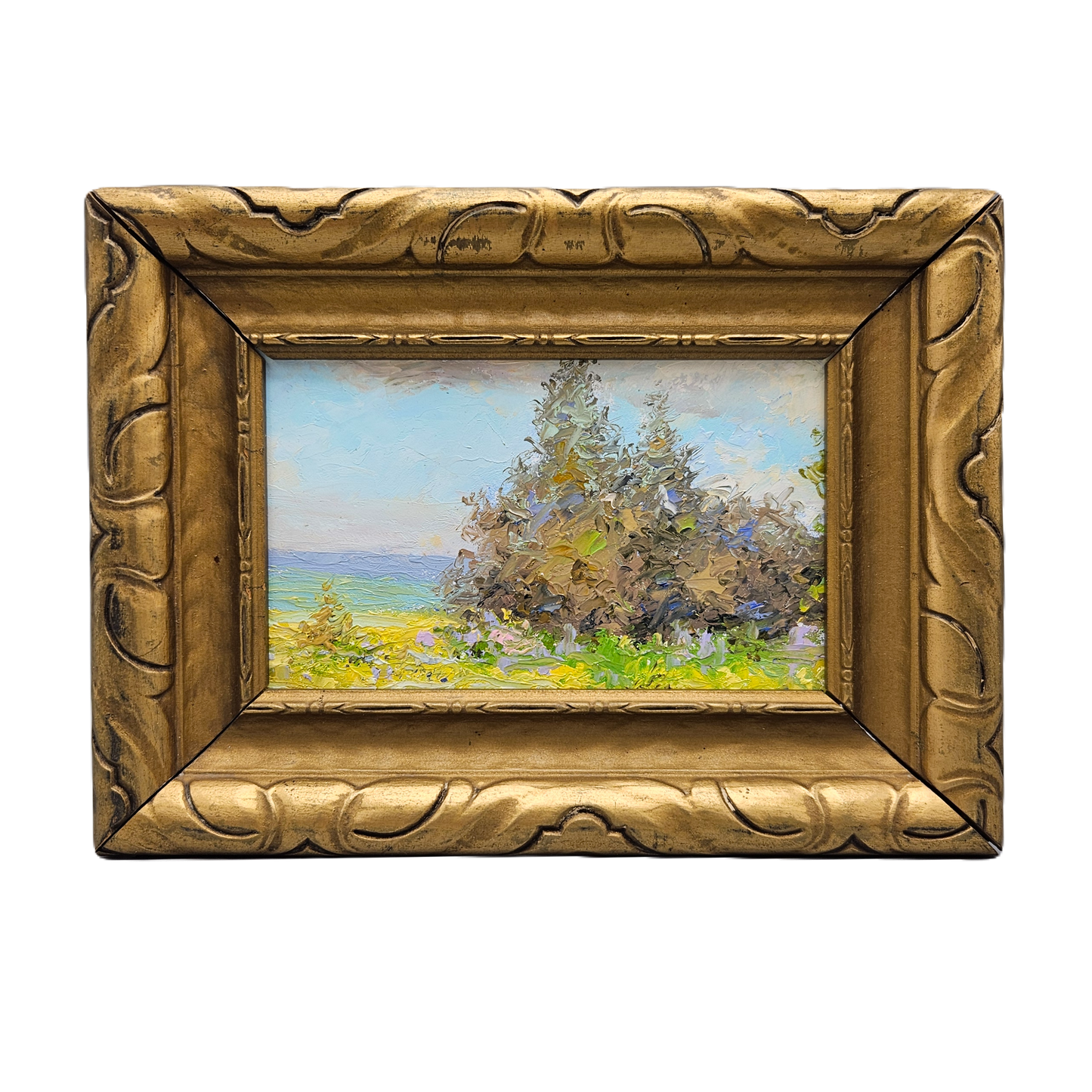 Miniature Landscape Painting in Carved Gold Frame