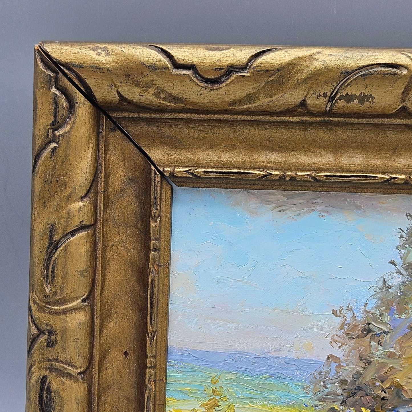 Miniature Landscape Painting in Carved Gold Frame