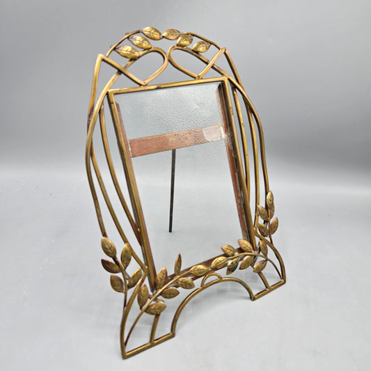 Antique Art Nouveau Brass Picture Frame with Leaves