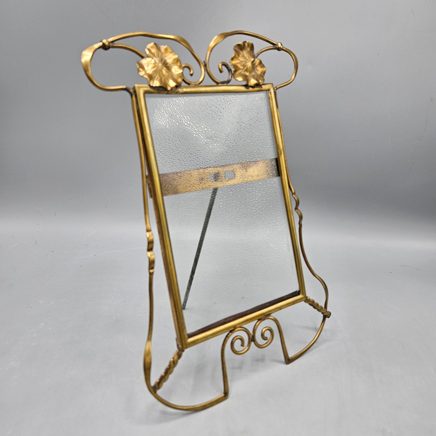 Antique Art Nouveau Brass Picture Frame with Geranium Leaves