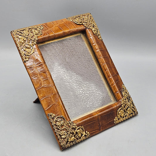 Vintage Alligator & Filigree Metal Picture Frame