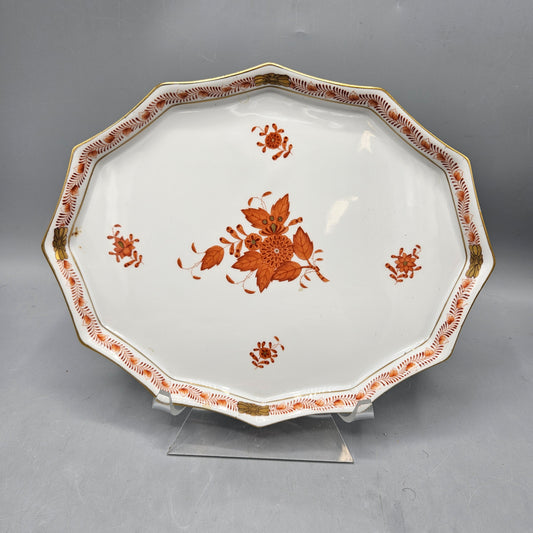 Herend Porcelain Chinese Bouquet Rust Scalloped Tray