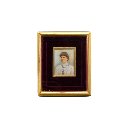 Antique Hand Colored Print of Woman in Amazing Frame with Velvet Mat