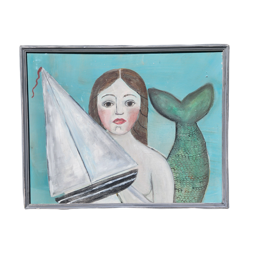 Original Painting Mermaid with Sailboard - Nantucket, Mass