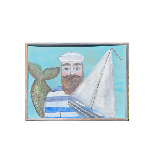 Original Painting Bearded Sailor with Sailboard - Nantucket, Mass