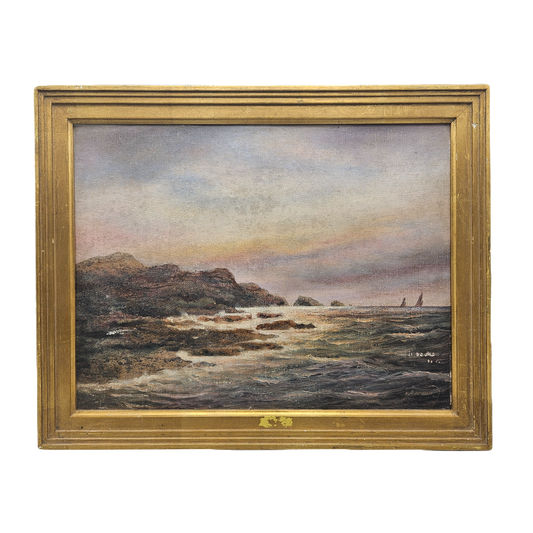 "Sunset off the Coast" Oil Painting on Board c. 1900