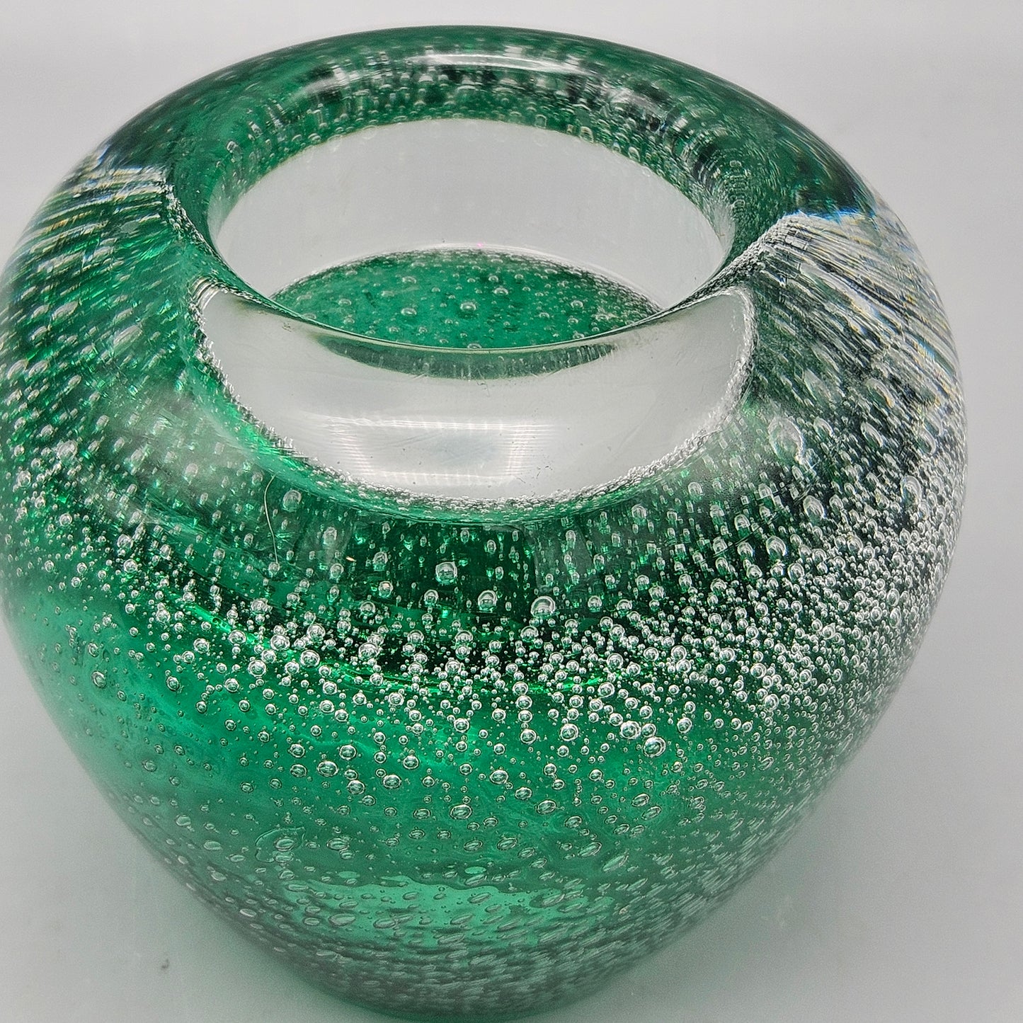 Pair Green & Crystal Art Glass Votive Candle Holders