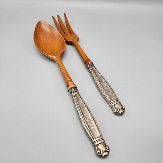 Vintage Royal Danish by International Salad Serving Set with Wood & Sterling Handles