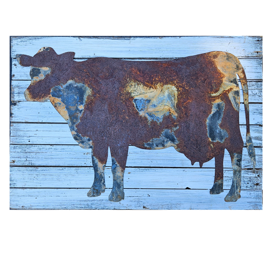 Vintage Rustic Sign with Sheet Metal Cow