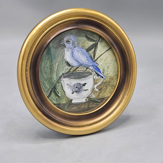 New England Folk Art Giclée Bird with Tea Cup