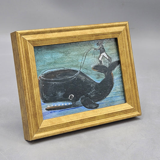 New England Folk Art Giclée of Whale with Man