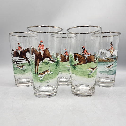 Hunt Scene Highball Glasses - Set of Five