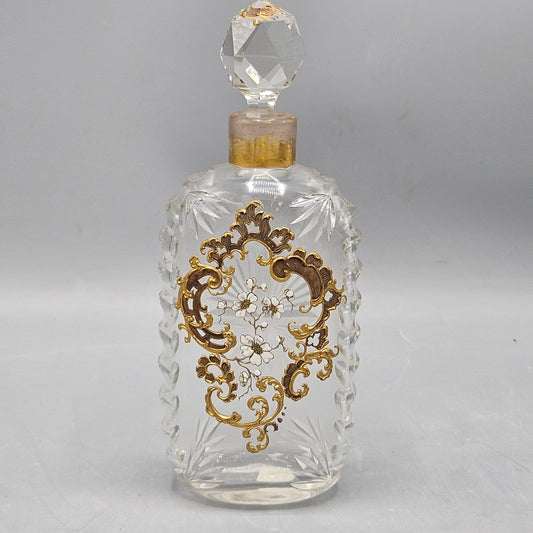 Antique French Crystal Perfume Bottle with Enamel and Raised Gilt Decoration