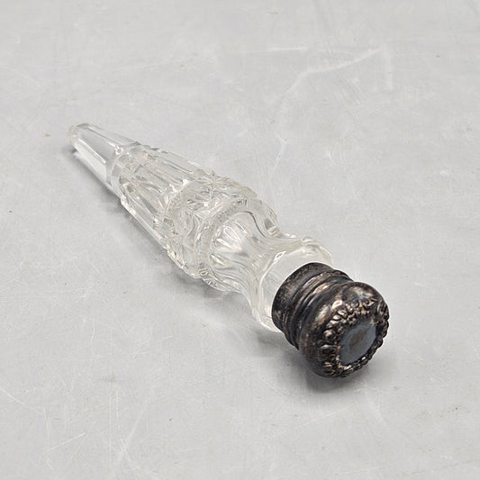 Antique Sterling and Cut Crystal Laydown Perfume Bottle