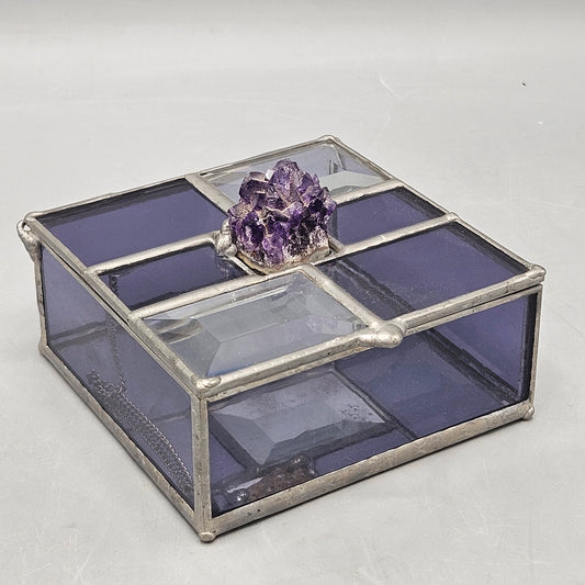 Stained Glass Trinket Box with Amethyst Crystal