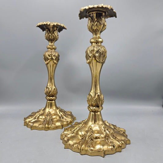 Pair Indian Brass Rococo Style Candlesticks