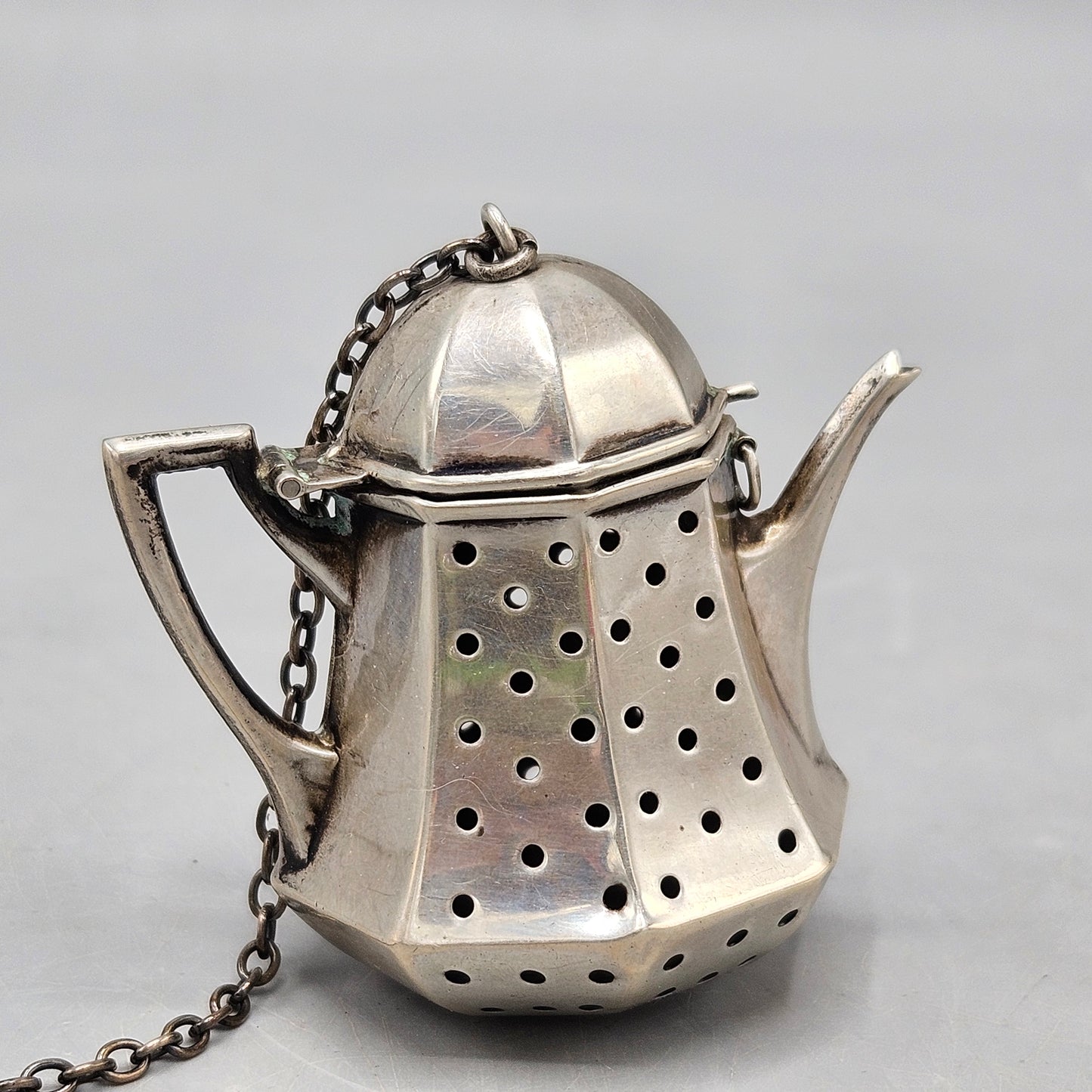 G.H. French Sterling Silver Teapot-Form Tea Infuser