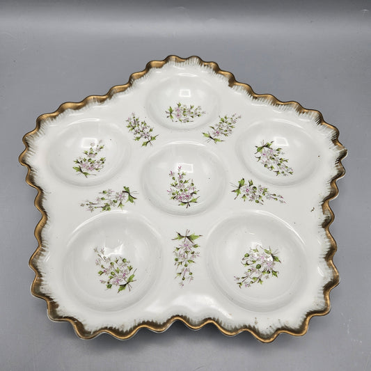 Vintage Handpainted Porcelain 6 Well Escargot Plate