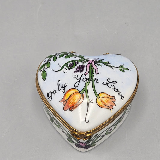 Vintage "Only Your Love" Porcelain Limoges Heart Shaped Trinket Box