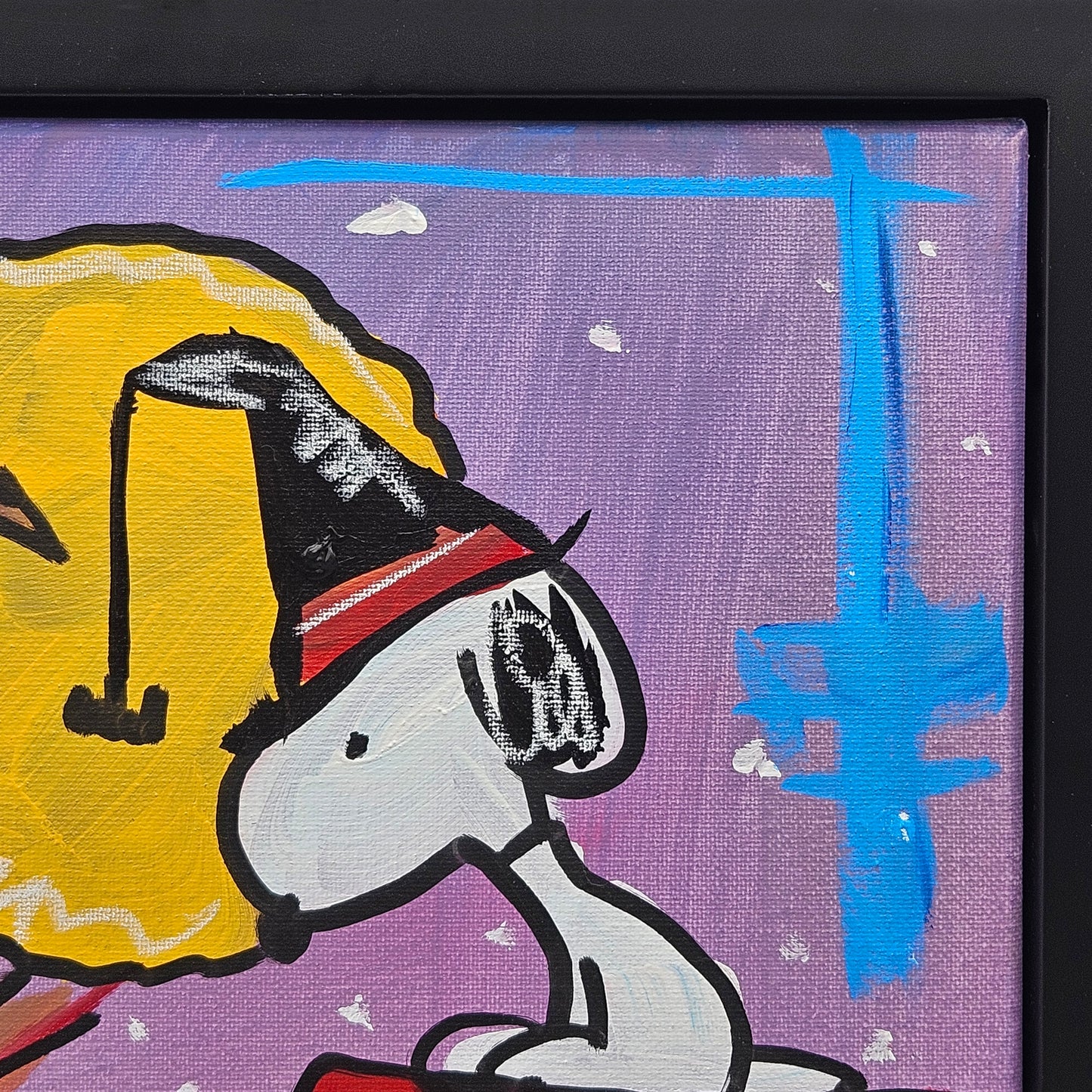 Signed Halloween Snoopy and Woodstock Acrylic on Canvas Painting Artwork