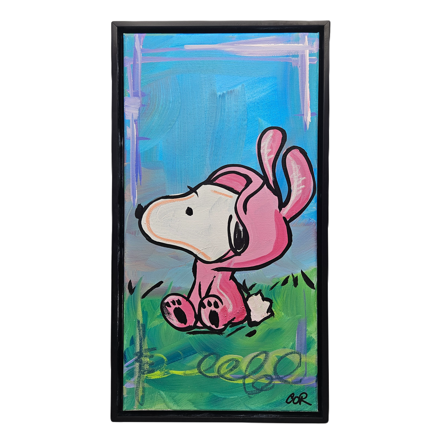 Signed Easter Snoopy Acrylic on Canvas Painting Artwork