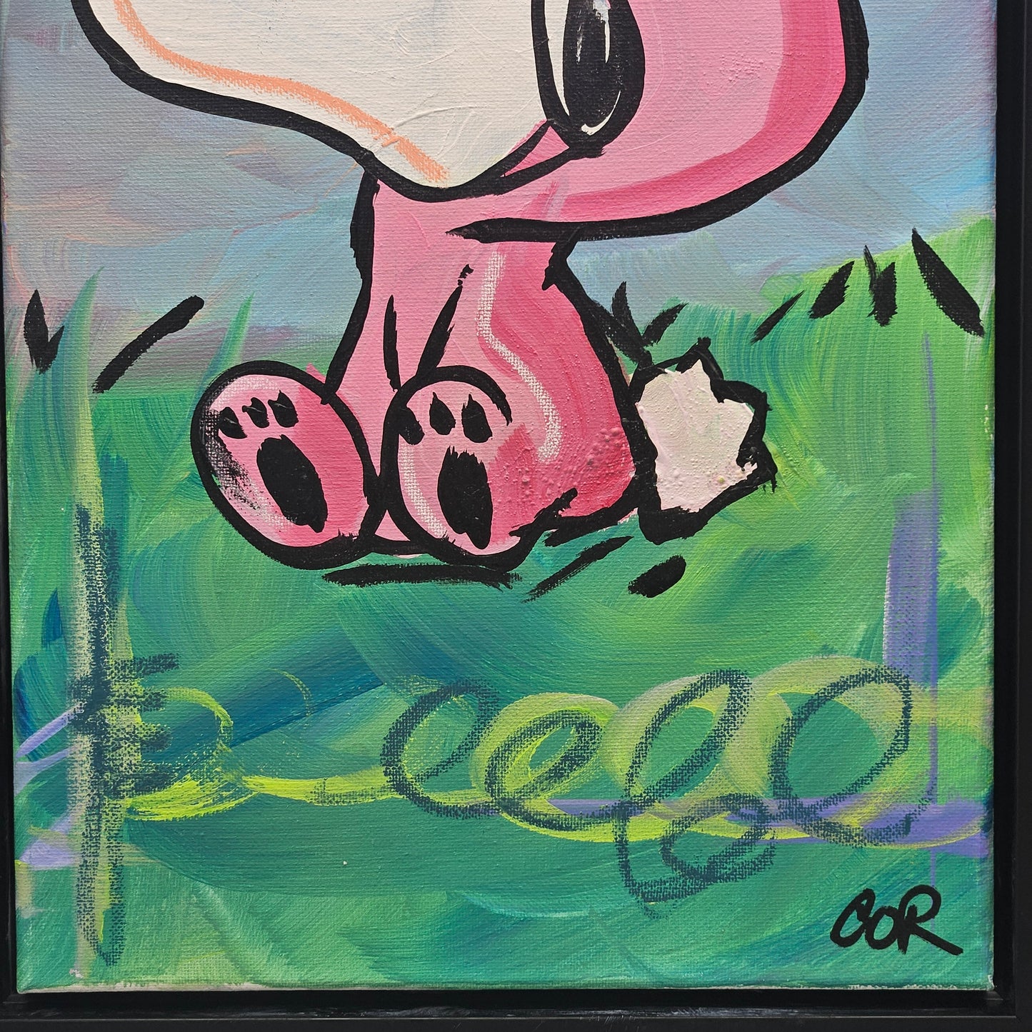 Signed Easter Snoopy Acrylic on Canvas Painting Artwork