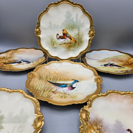 Antique Comte d'Artois Limoges Porcelain Game Bird Plates - Set of Six