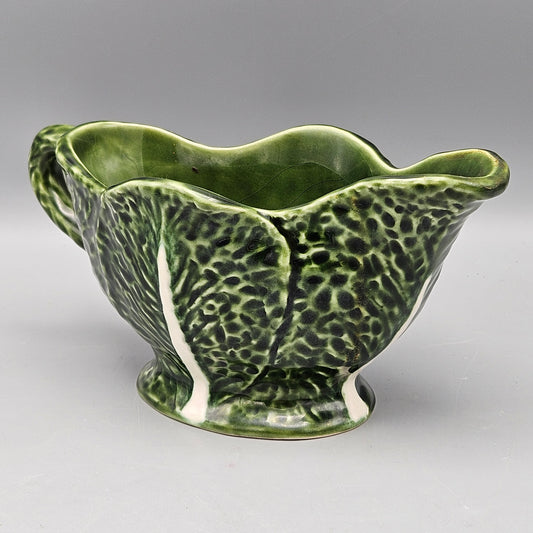 Olfaire Portugal Majolica Green Cabbage Leaf Sauce Boat