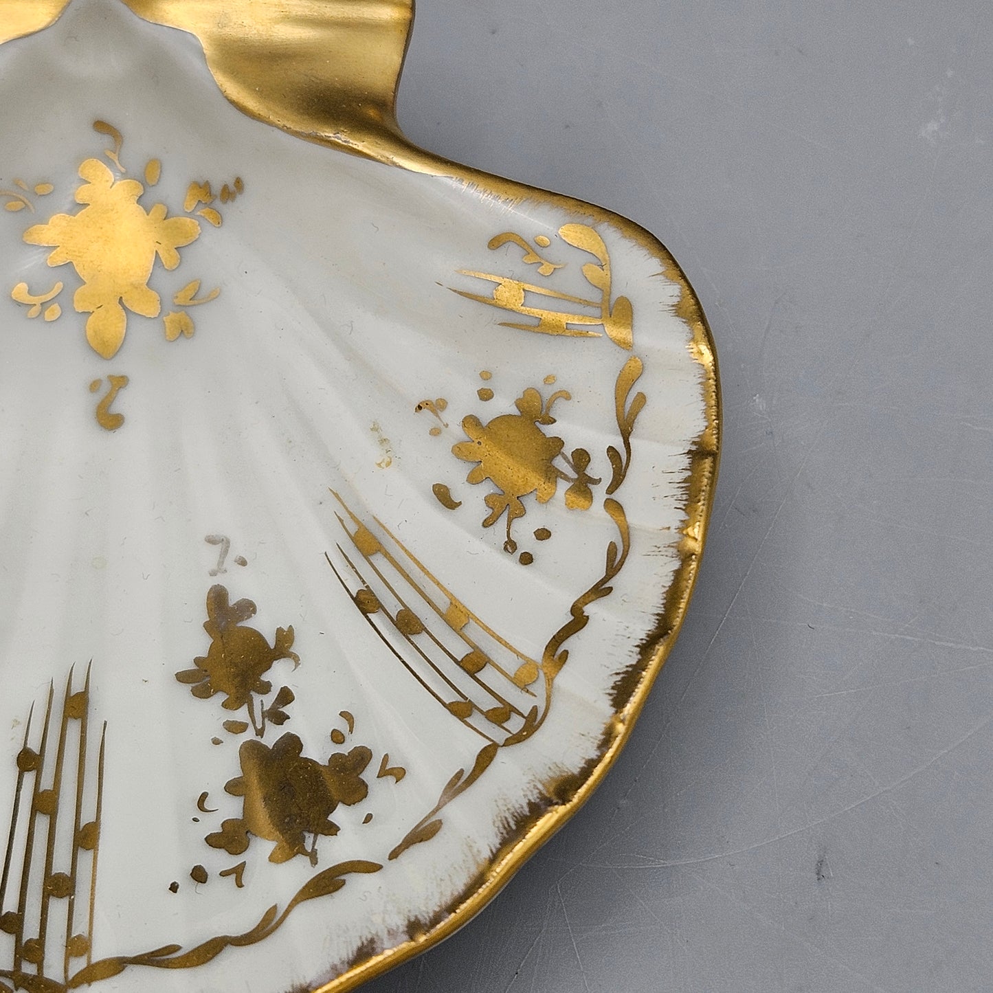 Gold-Decorated Limoges Porcelain Scallop Shell