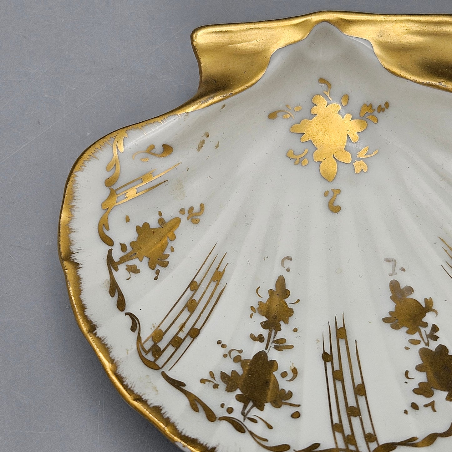 Gold-Decorated Limoges Porcelain Scallop Shell