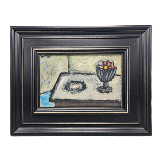 Original Signed Oil on Board Painting of Still Life in Black Frame - MCM Modern