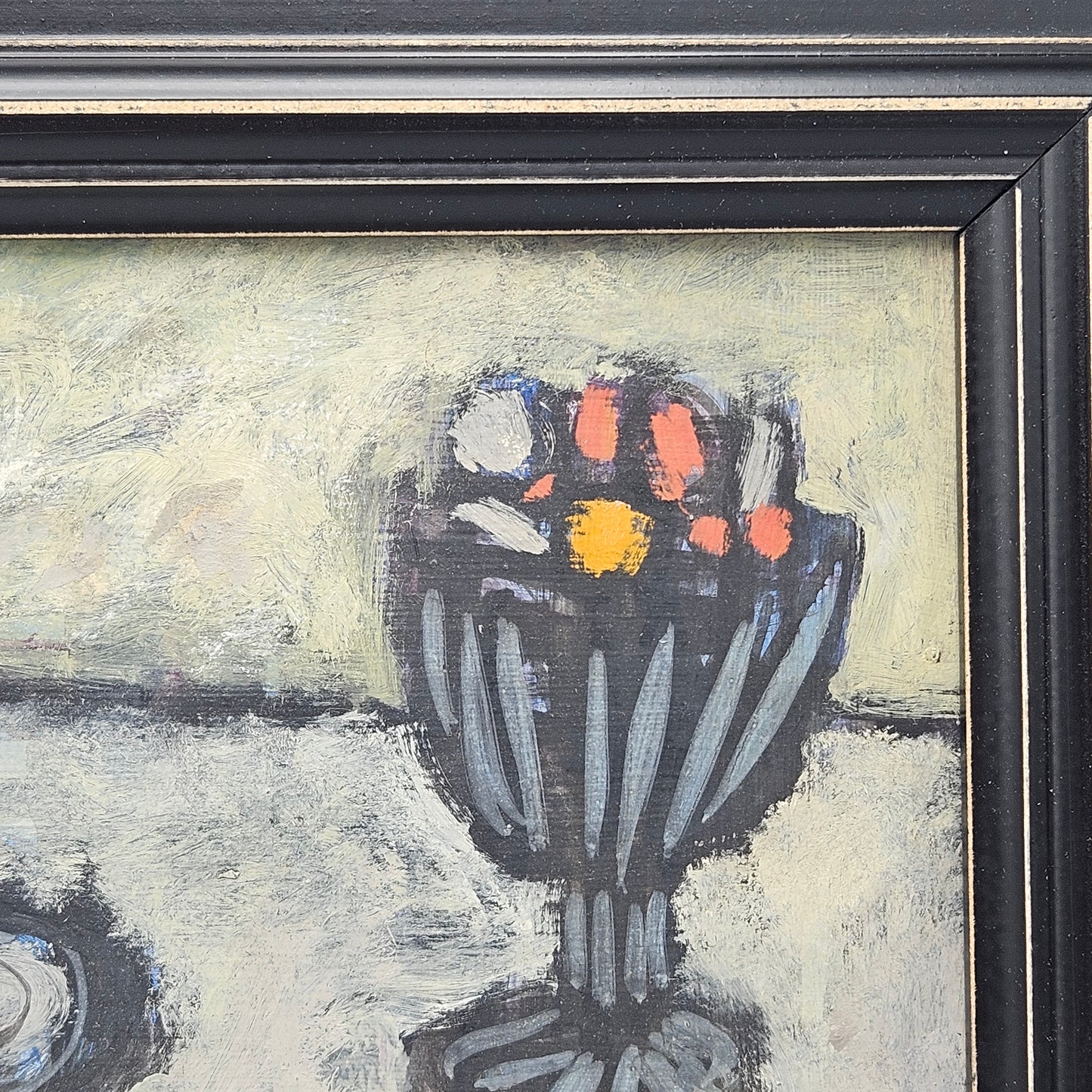 Original Signed Oil on Board Painting of Still Life in Black Frame - MCM Modern