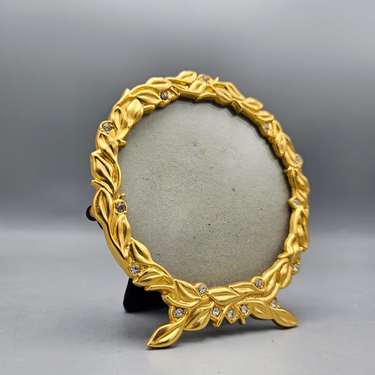 2001 Gold Toned Ivy Motif Round Frame with Crystals