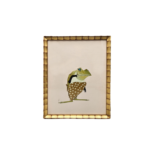 John Laughlin Gouache on Artist Board Frog in Floral Dress Framed Original Artwork Illustration